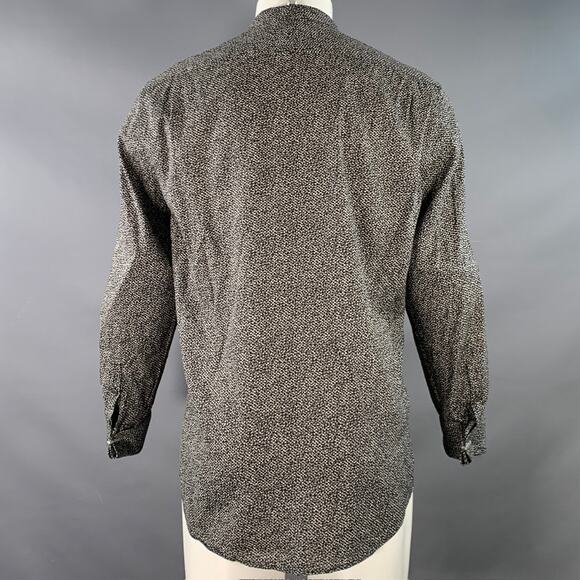 JOHN VARVATOS M Black White Abstract Floral Pleated Tuxedo Long Sleeve Shirt - Picture 4 of 7